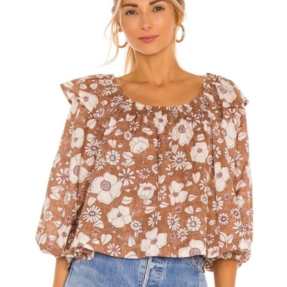 Free People Miss Daisy Printed Top in Vintage Tan Brown Flowers BOHO Sz XS - Picture 5 of 12